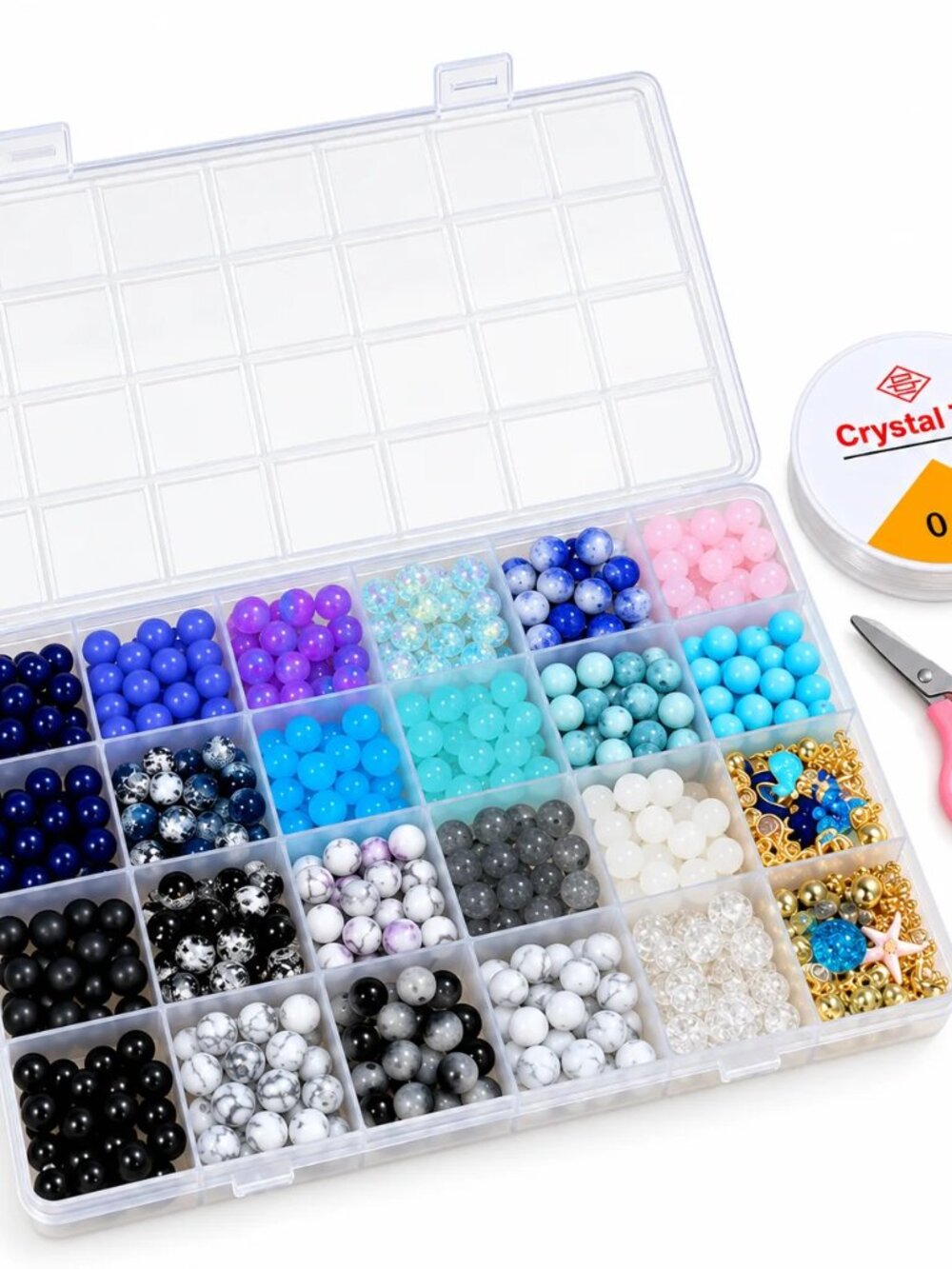Ocean-Themed 8 mm Glass Bead Bracelet-Making Kit – Approx. 660 Pieces